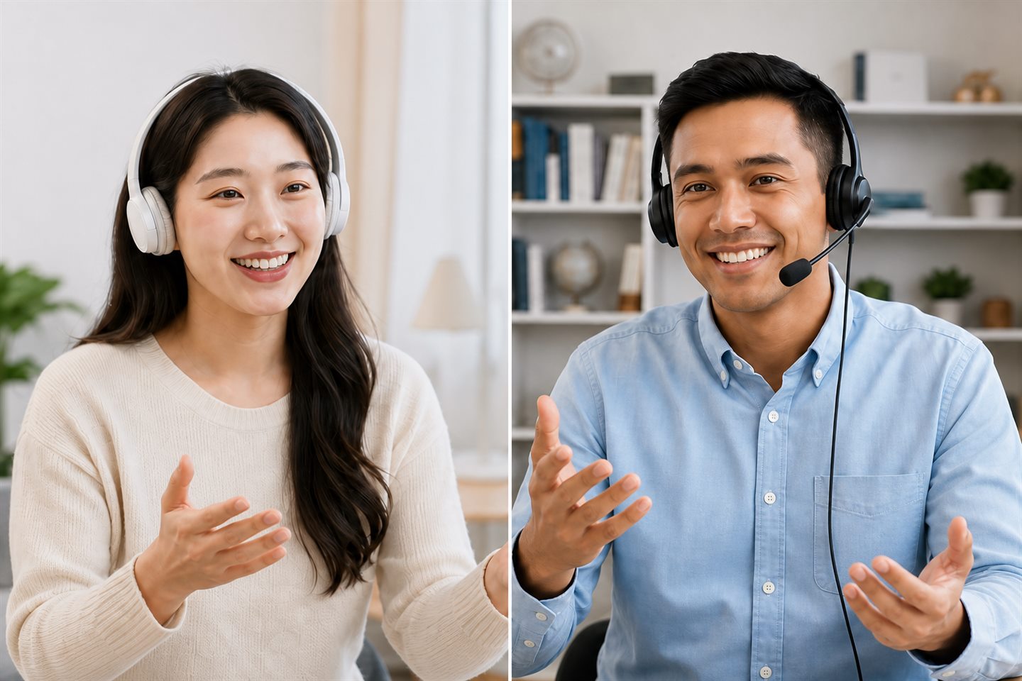 한국인 수강생과 필리핀 원어민 선생님이 화상으로 영어 수업하는 모습